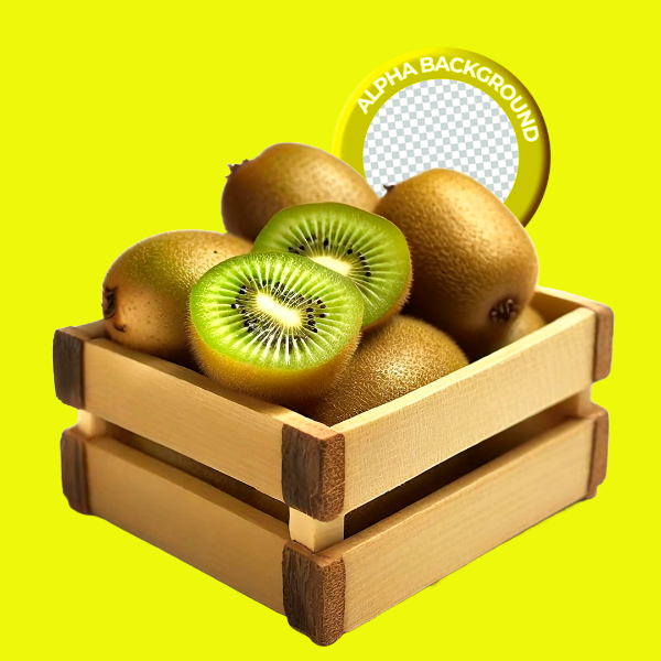 ELEMENTO CAIXOTE COM KIWI PARA COMPOSIÇÃO PNG TRANSPARENTE SEM FUNDO