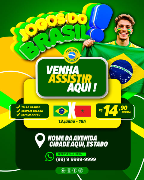 Post Instagram Jogos do Brasil Futebol PSD Editável