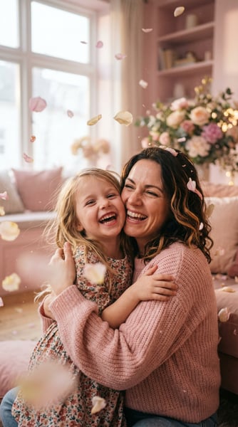 IMAGEM PARA COMPOSIÇÃO MÃE E FILHA FELIZES SORRIDENTES CENÁRIO CINEMATOGRÁFICO