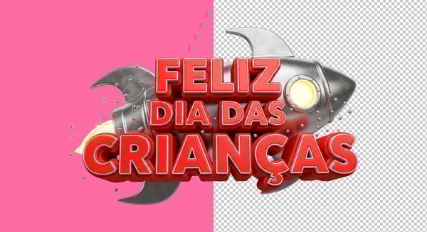 SELO 3D FOGUETE FELIZ DIA DAS CRIANÇAS PNG TRANSPARENTE