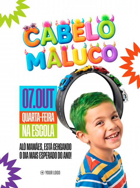 CABELO MALUCO EVENTO ESCOLAR MENINO COM PISTA SOCIAL MEDIA FLYER PSD EDITÁVEL
