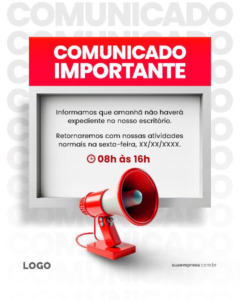 SOCIAL MEDIA PARA AVISOS E COMUNICADOS - VERMELHO