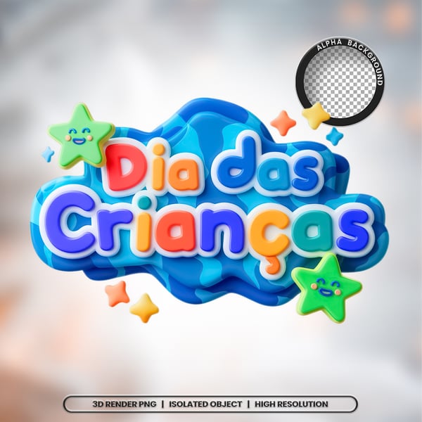 QKK SELO 3D RENDER DIA DAS CRIANÇAS ELEMENTO ÍCONE PSD PNG (372)