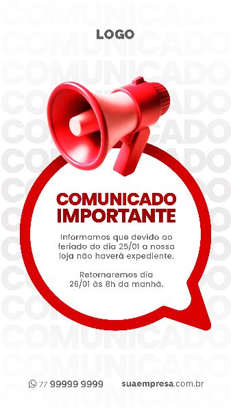 SOCIAL MEDIA PARA AVISOS E COMUNICADOS - VERMELHO