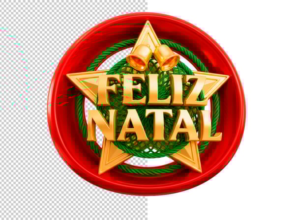 SELO 3D CIRCULAR FELIZ NATAL COM ESTRELA EM PNG