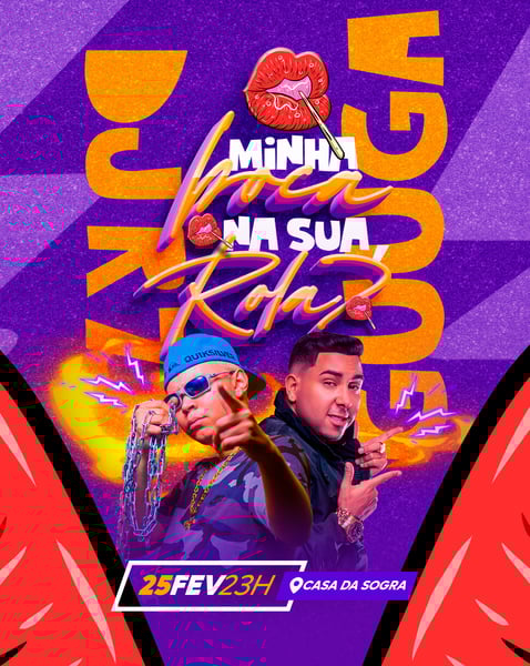 FLYER EVENTO BLOCO MINHA BOCA NA SUA ROLA DJ GUGGA E DJ R7 CARNAVAL FEED PSD EDITÁVEL