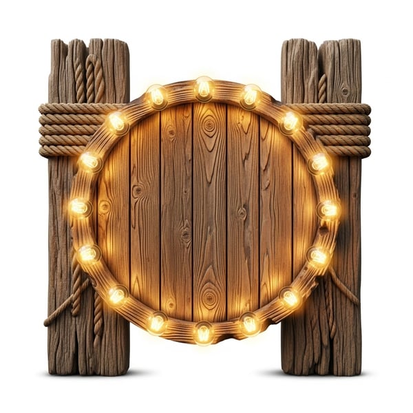 PLACA RÚSTICA CIRCULAR COM LÂMPADAS - PNG