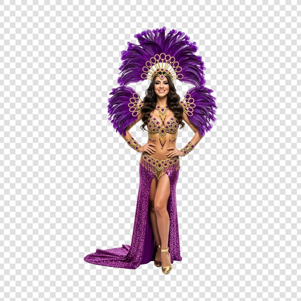 MULHER MORENA BONITA COM FANTASIA DO CARNAVAL ROXO 2