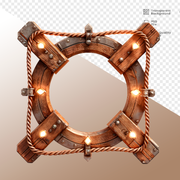 CÍRCULO DE MADEIRA COM LUZ - ELEMENTO 3D PARA COMPOSIÇÃO - WOOD