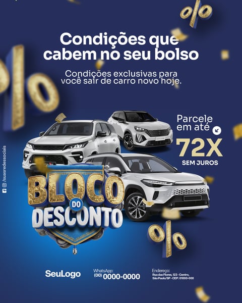 Bloco do Desconto 72x Sem Juros Carros Promoção PSD Editável