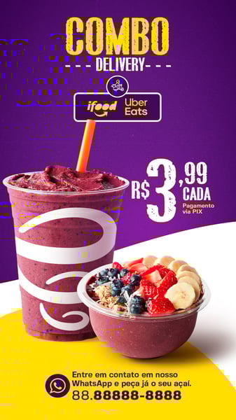 STORY COMBO DELIVERY ESPECIAL AÇAITERIA SOCIAL MEDIA PSD EDITÁVEL