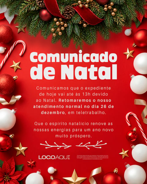 COMUNICADO DE EXPEDIENTE DE NATAL SOCIAL MEDIA FLYER PSD EDITÁVEL