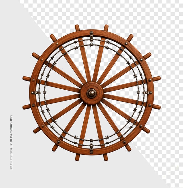 Roda de Carroça Rústica em Madeira 3D Isolada em Fundo Transparente