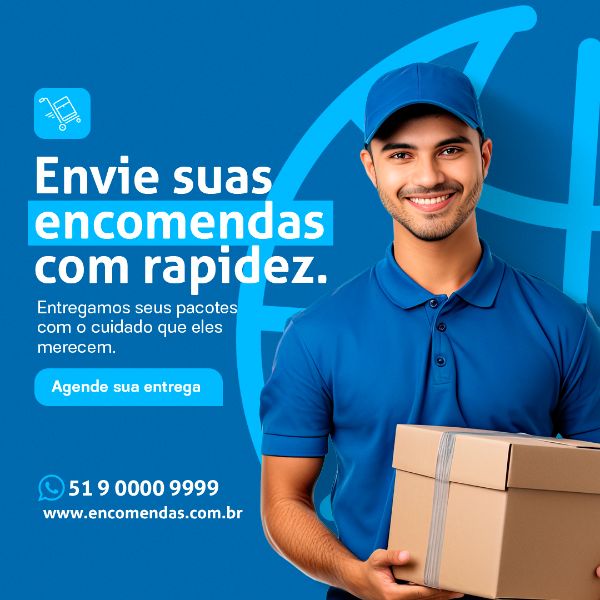 ENVIE SUAS ENCOMENDAS SOCIAL MEDIA TRANSPORTADORA PSD EDITÁVEL