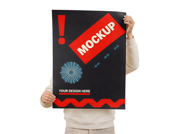 POSTER MOCKUP EM MÕES VISTA FRONTAL