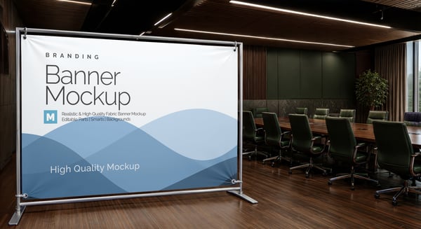 PAINEL DE FUNDO COM SUPORTE PSD EDITÁVEL MOCKUP