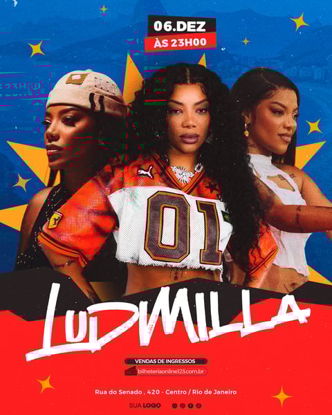 FLYER EVENTO SÁBADO PAGODE SAMBA LUDMILLA SHOW BAILE ELETRÔNICO FESTA