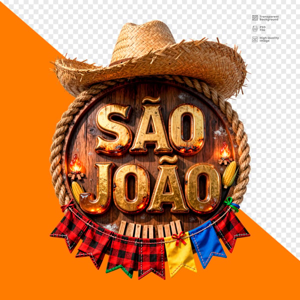 SAO JOÃO TONEL DOURADO CHAPÉU BANDANA XADREZ MILHO FOGUEIRA PNG TRANSPARENTE