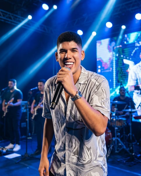 Prompt Editável para Artista Cantor em cima do palco de show ensaio artista