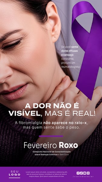 FEVEREIRO ROXO CAMPANHA DE CONSCIENTIZAÇÃO SOBRE DOENÇAS CRÔNICAS COMO ALZHEIMER FIBROMIALGIA E LÚPUS STORY SOCIAL MEDIA PSD EDITÁVEL 2