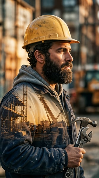 TRABALHADOR DE CONSTRUÇÃO COM UNIFORME E EQUIPAMENTO 12