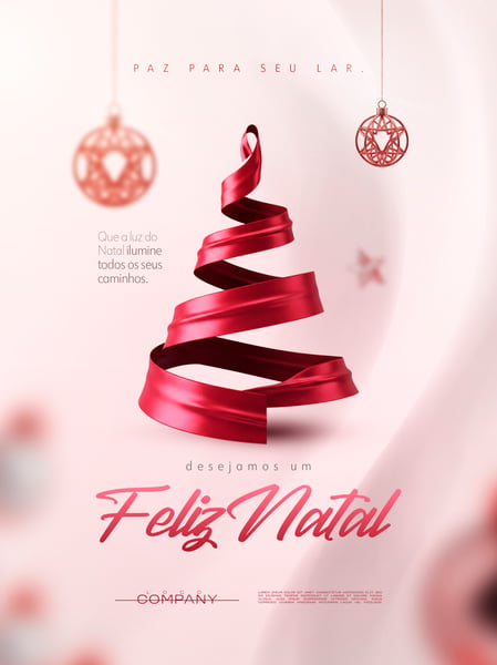 FELIZ NATAL ÁRVORE DE FITA VERMELHA SOCIAL MEDIA FLYER PSD EDITÁVEL