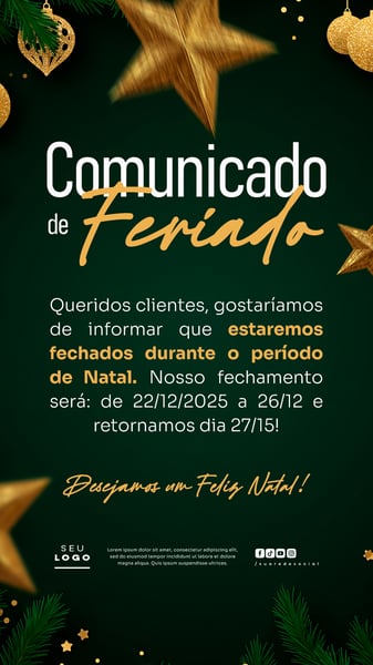 COMUNICADO DE NATAL AVISO ANÚNCIO RECESSO FERIADO STORY SOCIAL MEDIA PSD EDITÁVEL 11