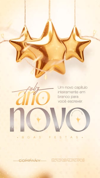 FELIZ ANO NOVO BOAS FESTAS ESTRELA DOURADA SOCIAL MEDIA FLYER PSD EDITÁVEL STORY