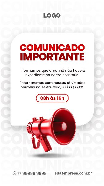 SOCIAL MEDIA PARA AVISOS E COMUNICADOS - VERMELHO