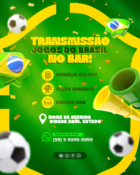 Post Instagram Jogos do Brasil Bar PSD Editável