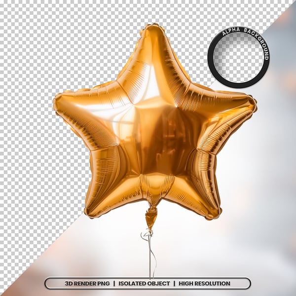 3D RENDER BALÃO METALIZADO ESTRELA DOURADO ELEMENTO ÍCONE PSD PNG