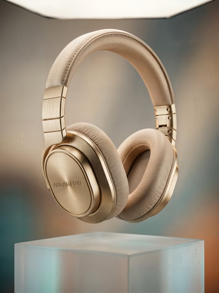 HEADPHONE SUSPENSO NO AR EM CIMA DE UM PÓDIUM DE PRODUTO 4