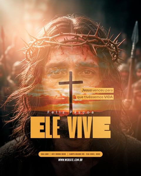 FLYER DE REDE SOCIAL FELIZ PÁSCOA JESUS ELE VIVE FEED 3