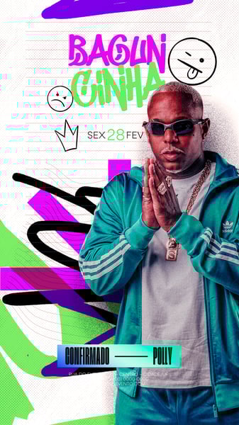 FLYER PARA ARTISTA CONFIRMADO 2 EVENTO BAGUNCINHA FEST PARA STORIES PSD EDITÁVEL