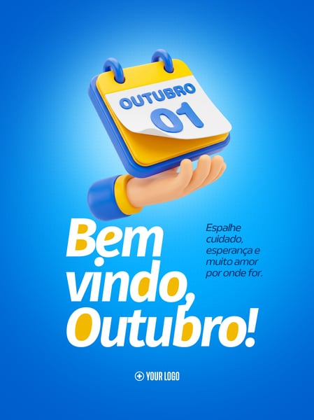 BEM VINDO OUTUBRO POST CALENDÁRIO 3D SOCIAL MEDIA FLYER PSD EDITÁVEL