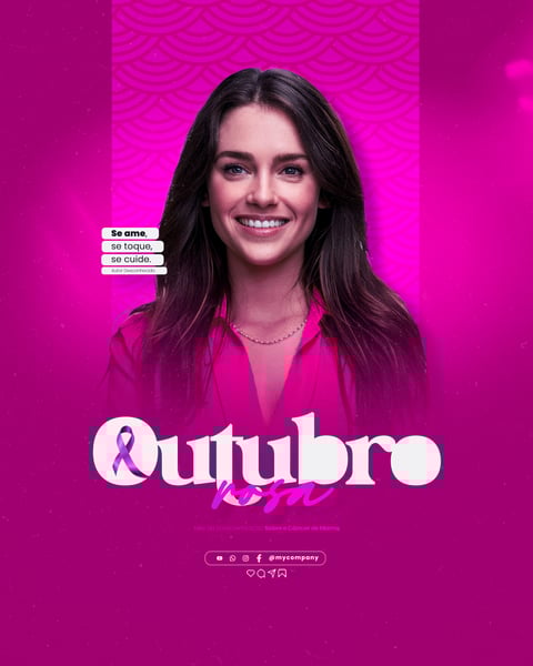 OUTUBRO ROSA MÊS DE CONSCIENTIZAÇÃO SOBRE O CÂNCER DE MAMA SOCIAL MEDIA FLYER PSD EDITÁVEL C1