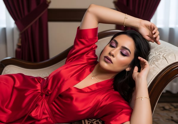 Linda mulher com uma rosa deitada sobre o sofá dia da mulher 01
