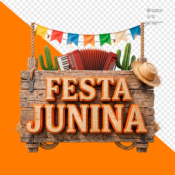 FESTA JUNINA PLACA MADEIRA CORDA SANFONA CACTOS CHAPÉU PNG TRANSPARENTE
