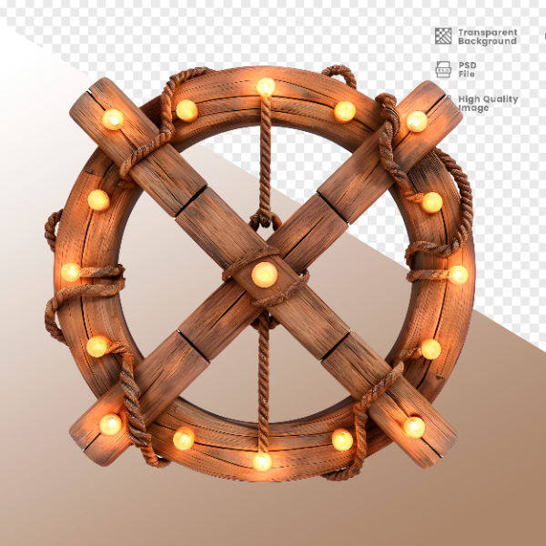 CÍRCULO DE MADEIRA COM LUZ - ELEMENTO 3D PARA COMPOSIÇÃO - WOOD