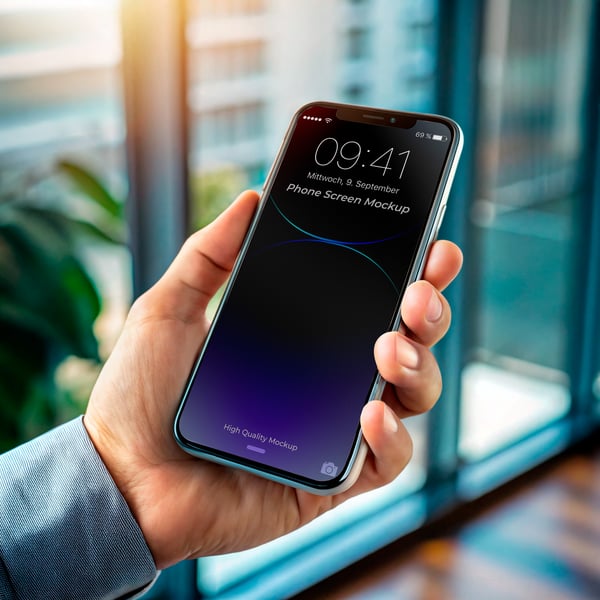 MÃOS SEGURANDO UM CELULAR PSD EDITÁVEL MOCKUP
