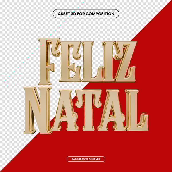 FELIZ NATAL LETTERING 3D DOURADO PARA COMPOSIÇÃO SOCIAL MEDIA PNG 13