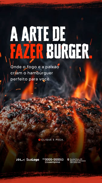 HAMBURGUERIA NA BRASA ARTESANAL GOURMET SOCIAL MEDIA PSD EDITÁVEL 5 STORY