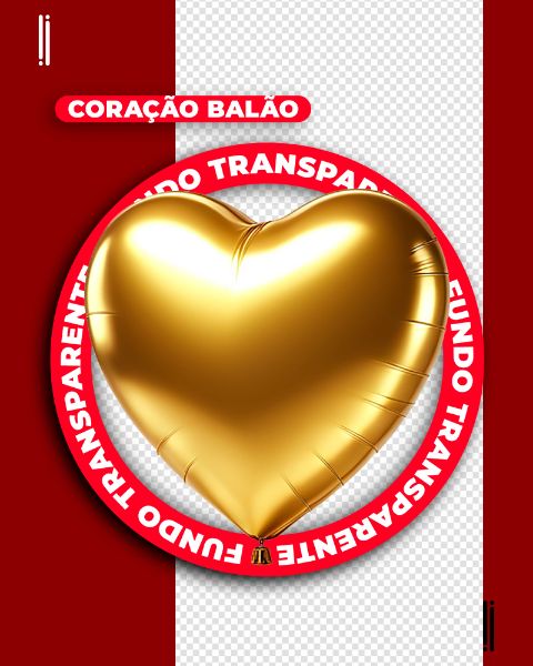 CORAÇÃO DE BALÃO DOURADO 3D | IMAGEM SEM FUNDO | PNG | PSD EDITÁVEL