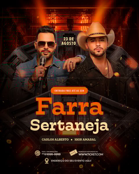 FLYER PARA EVENTO SHOW ARTISTA SERTANEJO PSD EDITÁVEL FEED 12