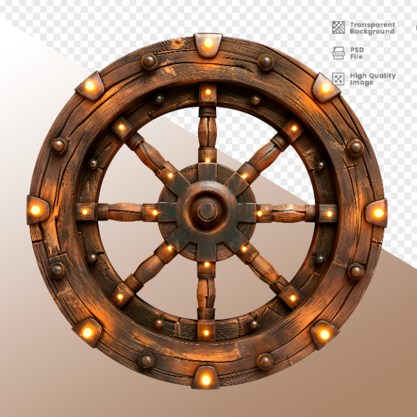 RODA DE MADEIRA COM LUZ - ELEMENTO 3D PARA COMPOSIÇÃO - WOOD