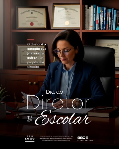 DIA DO DIRETOR ESCOLAR 12 DE NOVEMBRO SOCIAL MEDIA PSD EDITÁVEL 1