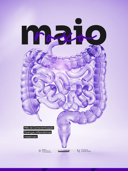 MAIO ROXO CONSCIENTIZAÇÃO DE DOENÇAS INFLAMATÓRIAS INTESTINAIS SOCIAL MEDIA PSD EDITÁVEL