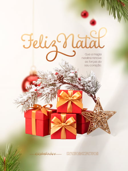 FELIZ NATAL PRESENTES VERMELHOS SOCIAL MEDIA FLYER PSD EDITÁVEL