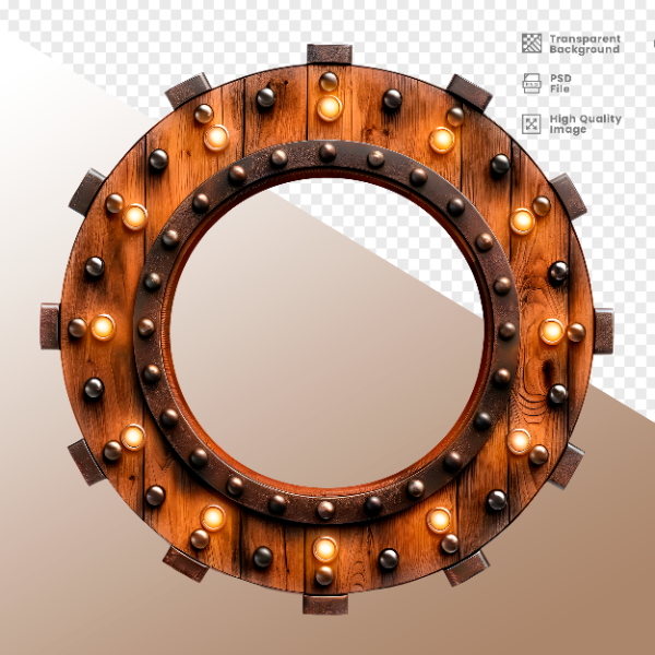 RODA DE MADEIRA COM LUZ - ELEMENTO 3D PARA COMPOSIÇÃO - WOOD