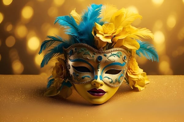 MASCARA DE CARNAVAL BACKGROUND DOURADO